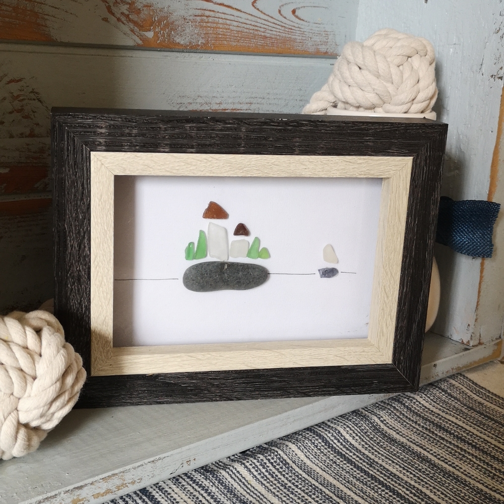 "Lighthouse Keeper" beach glass art